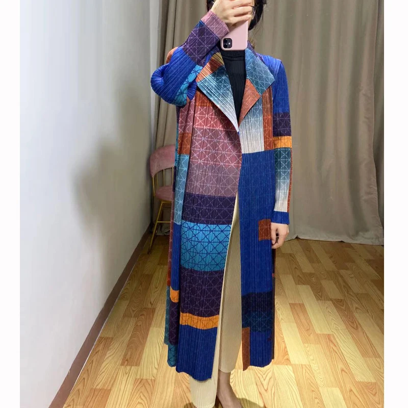 Женский плиссированный кардиган Changpleat длинный Тренч с длинным рукавом и