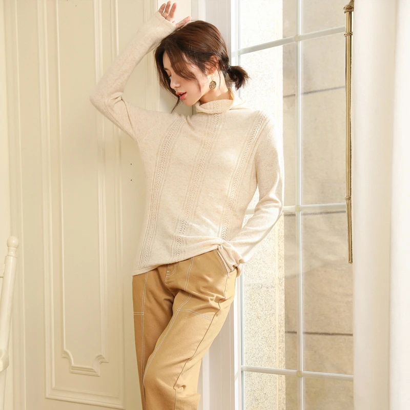 

adishree 2021 woman winter 100% Cashmere sweaters and auntmun knitted Pullovers High Quality Warm Female thickening Turtleneck