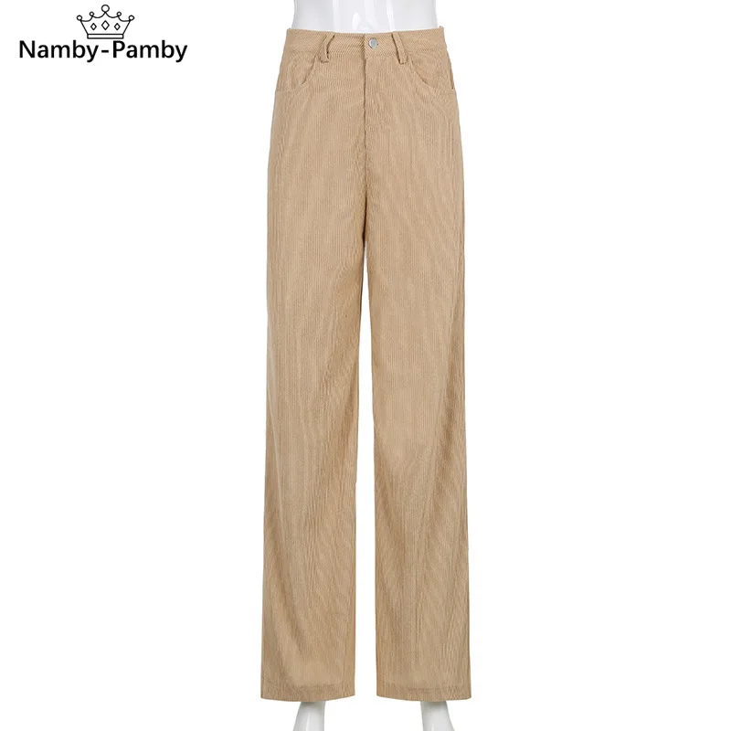 

Corduroy Y2K Wide Leg Pants Women's Sports Pants Retro Oversized Loose Pants Harajuku High Waist Pants 2021 New Fashion Pants