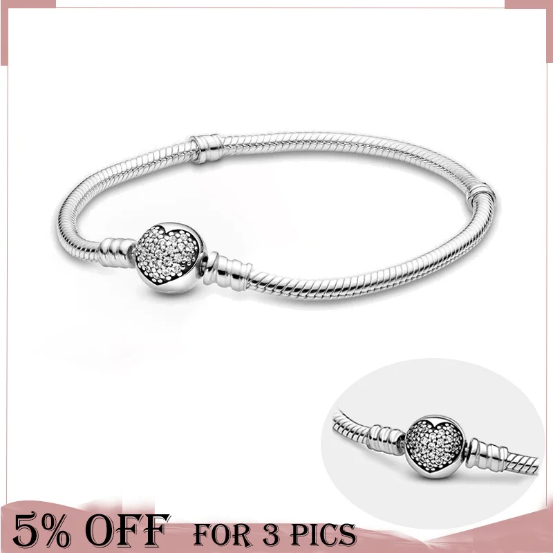 

Новая мода 2021 925 стерлингового серебра сверкающий сердце застежкой паве цепь змейки браслет для женщин моды, оригинал, ювелирное изделие, по...