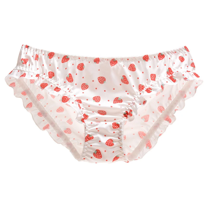 Milk Silk Strawberry Print Ruffle Cute Lovely Girl Panties Cartoon Seamless Japanese Style Breathable Women Underwear Breifs