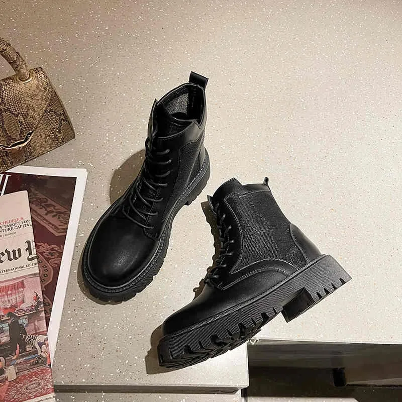 New autumn boots, women's shoes, women's fashion round head leather ankle boots, winter stretch black comfortable short boots