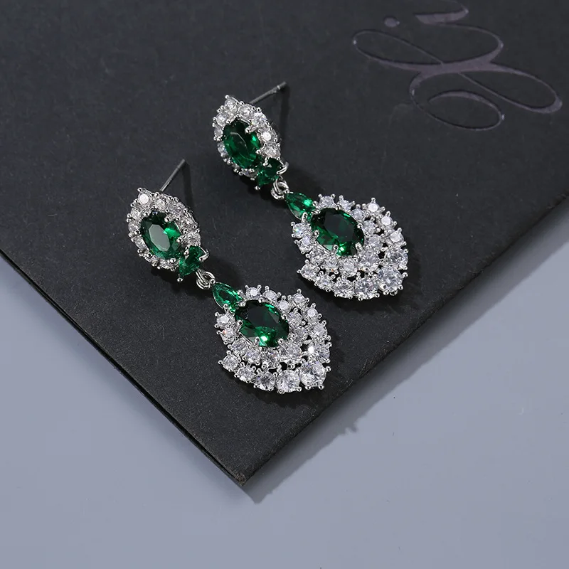 

HUAMI Full AAA Zircon Crystal Long Leaves Pendant Earrings Drop Korea Fashion Jewelry Five Color Earrings for Women Wedding Gift