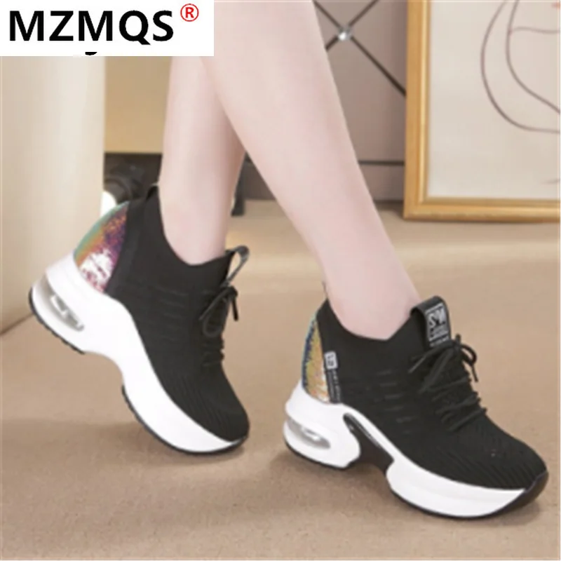 

Spring Women's Vulcanized Shoes 2021 Fashion Breathable Mesh Internal Increase Sneakers Round Toe Platform Women's Casual Shoes