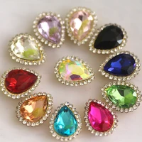 mix color water drop sew on rhinestones with gold base flatback rhinestone strass with hole diy on party dress clothing bags