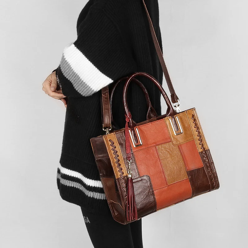 Дизайнерские Сумки из натуральной кожи в винтажном стиле Большая Лоскутная