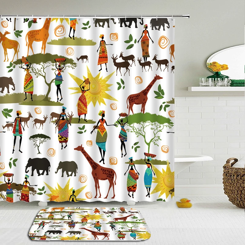 Водонепроницаемая занавеска для душа с принтом индийской Богемской женщины 2