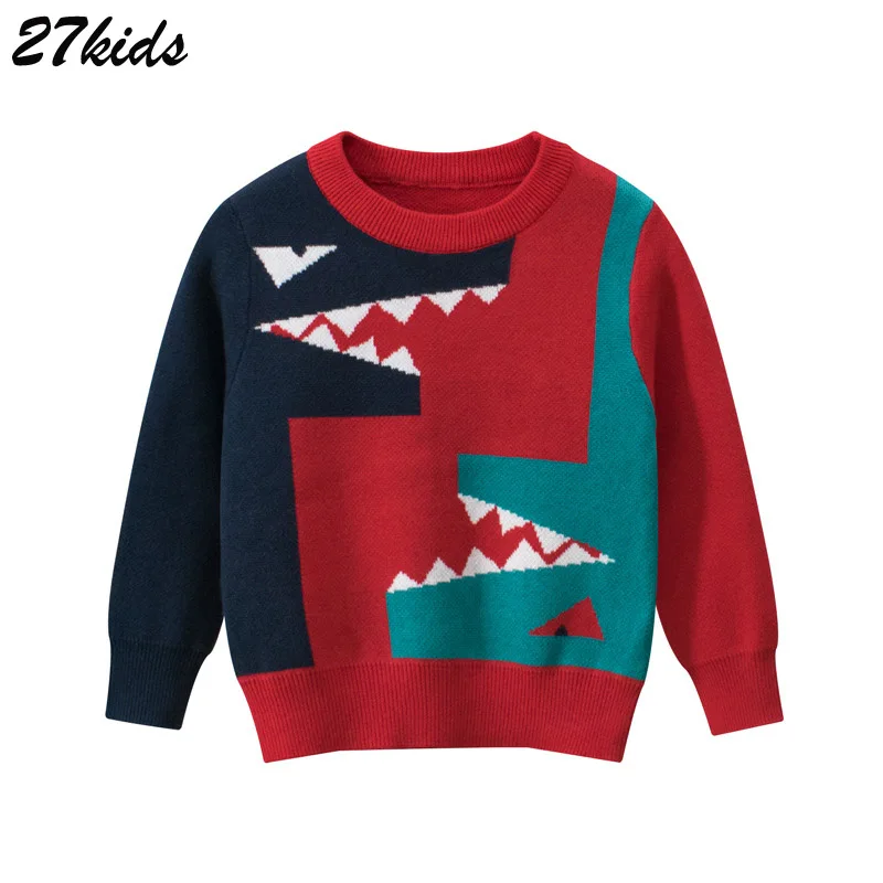 

27kids Boys Baby Dinosaur Knitted Christmas Sweater Kids Winter Clothes Children's Outfit Sweaters O-Neck Pullovers 2-9 years