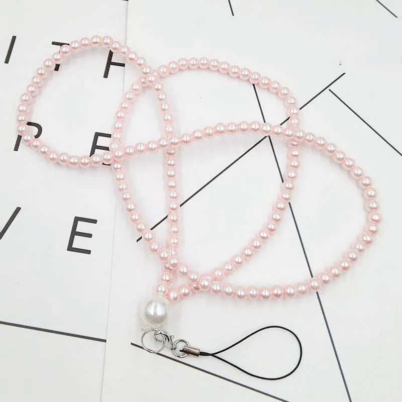 Simulated Pearl Phone Chain Solid Color Long Beaded String Lanyard Cord Anti-lost Mobile Neck Hanging Accessories |