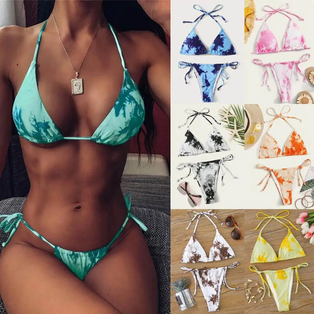 

Women Sexy Bikinis Swimwear Tie-Dye Pattern Top With Panty Bikini Set Swimmear Two Piece Set Bikini 2020 Biquini Beach Swim Wear