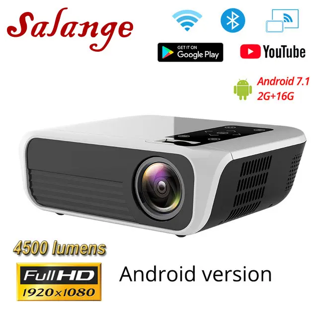 Salange T8 светодиодный проектор Full HD 1080P проектор 5000 люмен домашний кинотеатр проектор видео проектор с HDMI USB VGA кинотеатр медиа - Цвет: Android 7.1 Version