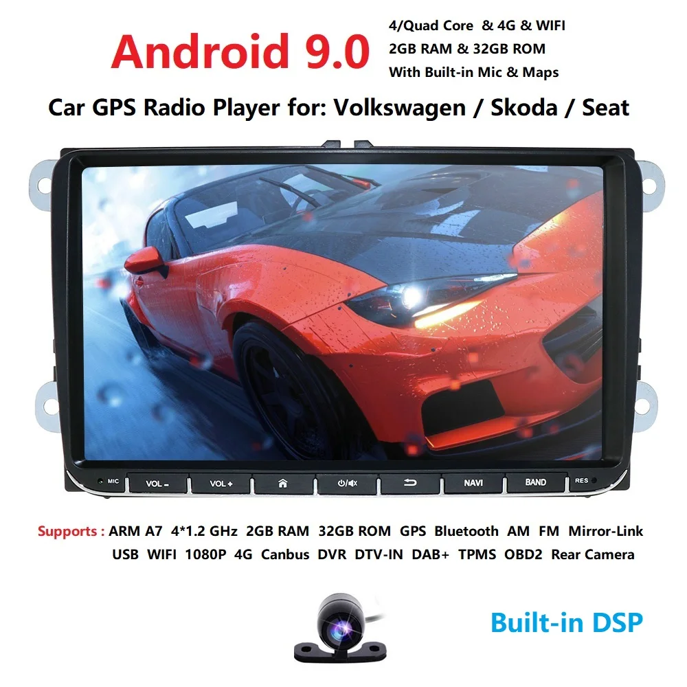 2G ram Android9.0 Автомобильный мультимедийный плеер gps для V W/Golf/Tiguan/Skoda/Fabia/Rapid/Seat/Leon/Skoda RDS стальное колесо управления камерой