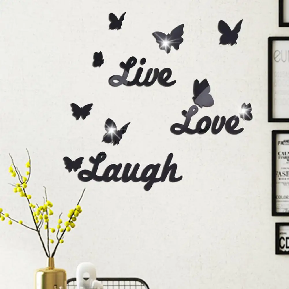 Самоклеющиеся 3D зеркальные настенные наклейки живые/Любовь/смех буквы бабочки