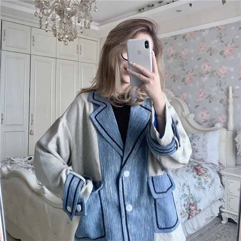 

Small Fragrant Style Suit Jacket Women Retro Hong Kong Style 2020 Spring Autumn Single-breasted Loose Niche suit female 46a