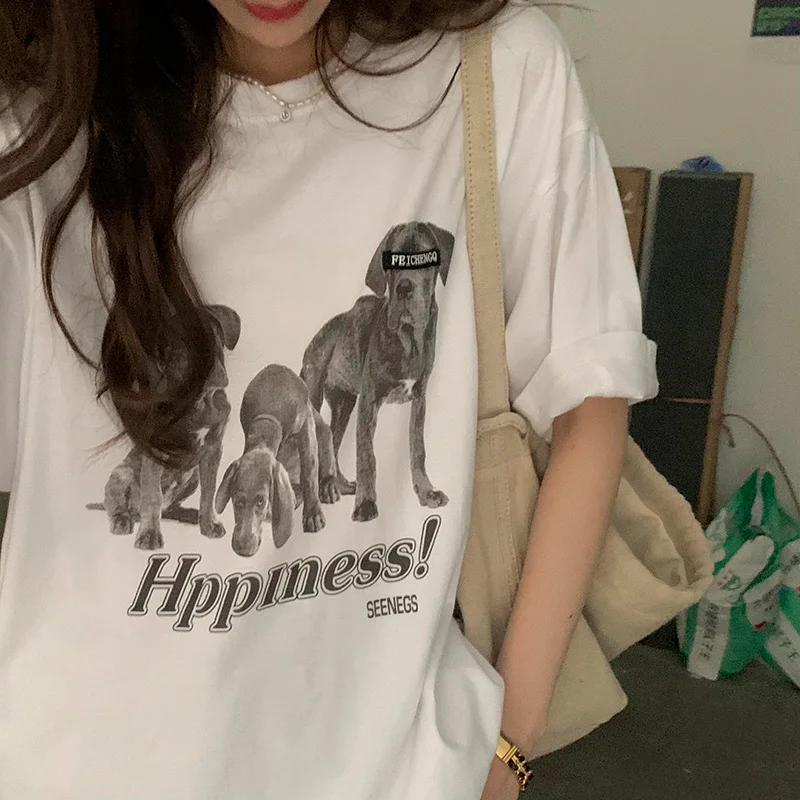 Повседневная футболка с надписью Dog женский свободный тонкий топ коротким