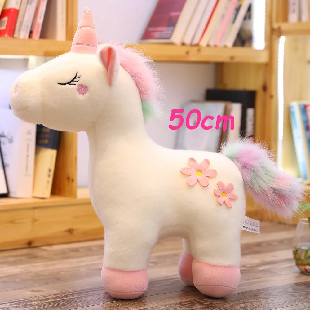 25-100 см, 3 вида стилей, огромные Kawaii Плюшевые игрушечные единороги, чучело, единорог, лошадка с куклой, мягкий милый домашний декор для детей, Подарочная подушка - Цвет: 50cm stand white