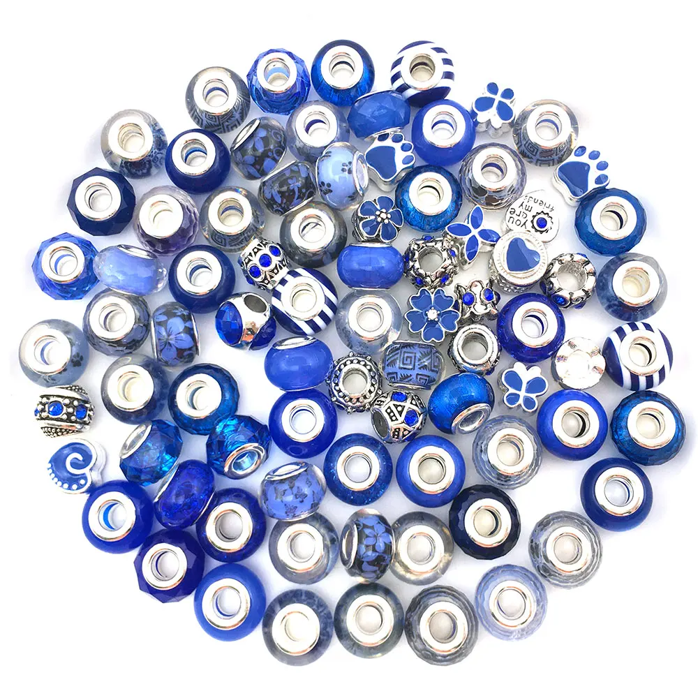 

Mix 80pcs European Large Hole Spacer Beads Pandora Bracelet DIY Fashion Snake Chain Necklace Metal Charm Jewelry Making Supplies