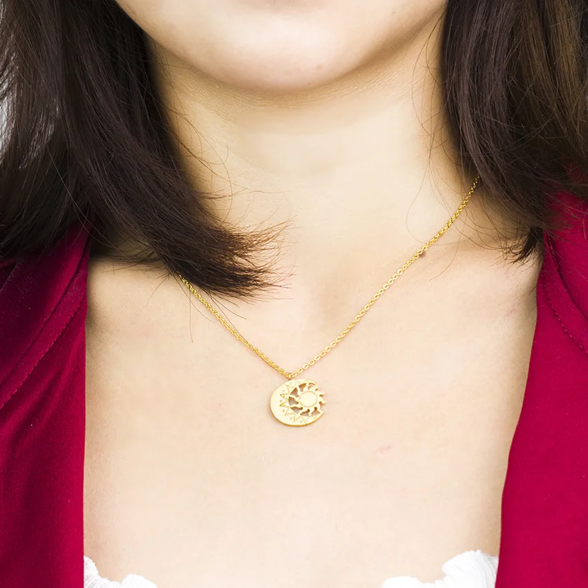 Женская мода Луна и солнце ожерелье с подвеской в виде полумесяца шеи цепи День