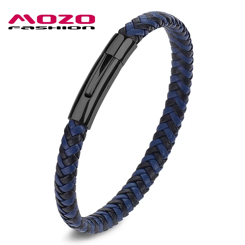 SH501-LH Mozo Fashion Для мужчин браслеты с подвесками Браслеты кожаный жгут синего цвета Смешанная плетеный браслет простые Стиль панк Человек Классический Серебряные ювелирные изделия 501 - Окраска металла: SH501-LH