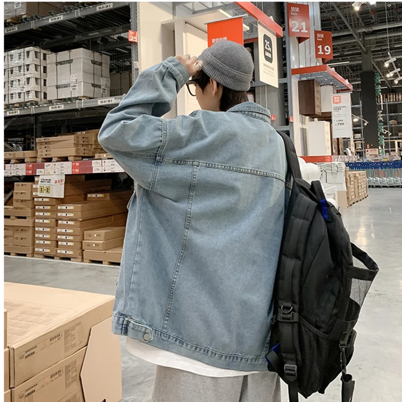 

New 2021 Cotton Denim Jacket Men Casual Solid Color Lapel Single Breasted Jeans Jacket Men Autumn Slim Fit Quality Mens Jackets