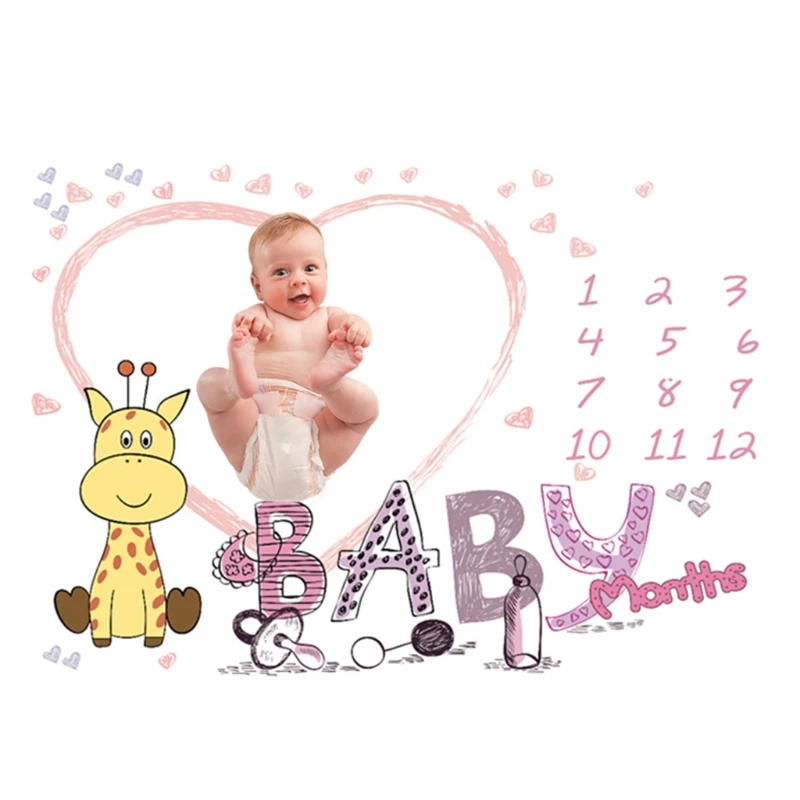 

Baby Monthly Record Growth Milestone Blanket Newborn Soft Flannel Swaddle Wrap