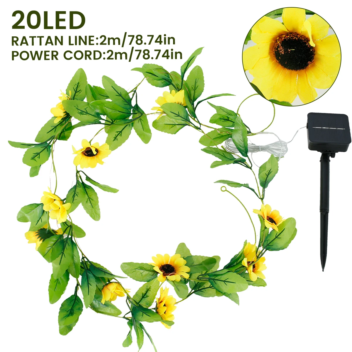 

New Solar Artificial Sunflower String Light 2m 20 LEDs Sunflower Garland Light Rain-proof Dust-proof Solar Sunflower Vines Light