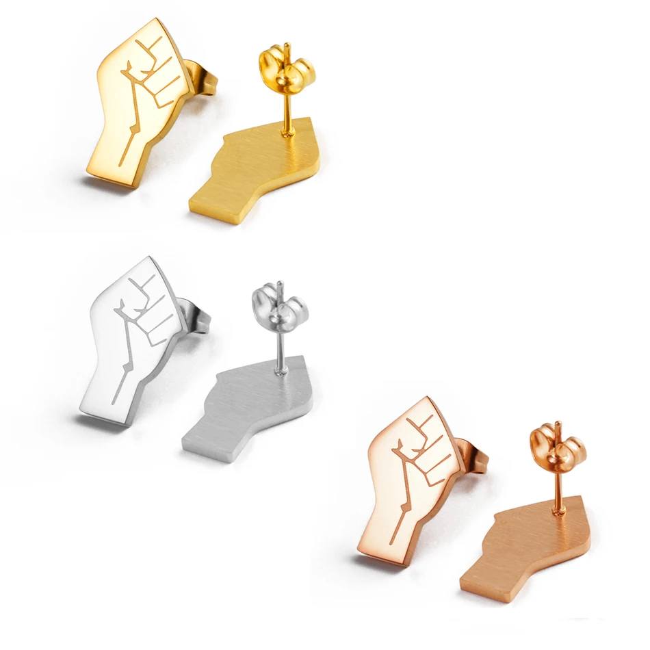 Серьги-гвоздики с символом кулака Anniyo черная живая материя серебряный