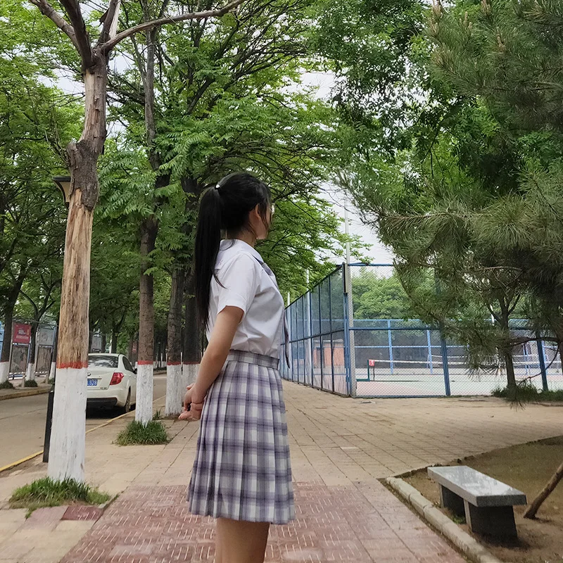 

High Waist White Plaid JK Uniform Pleated Skirt Spring and Autumn Skirt Pocket Positioning Line