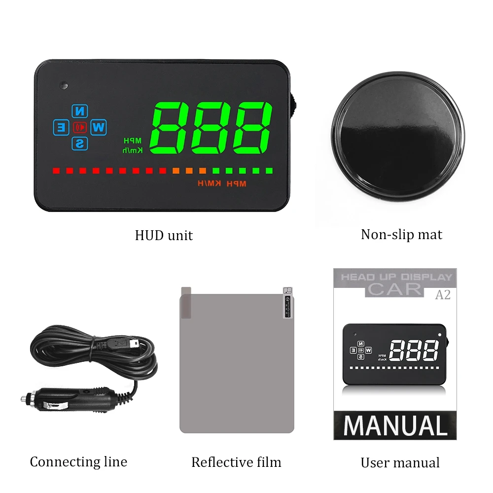 

A2 Car HUD Head Up Display Overspeed Warning System Projector Multi Function Cars Auto Electronic Voltage Alarm