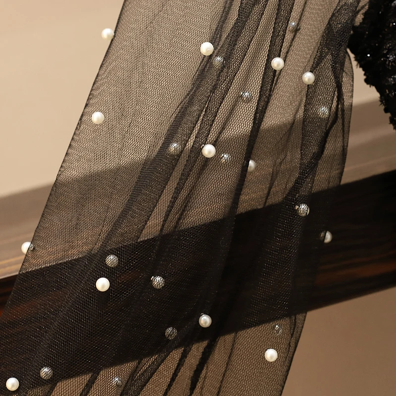 Женское твидовое платье HAMALIEL лоскутное Сетчатое однобортное с бантом и бусинами