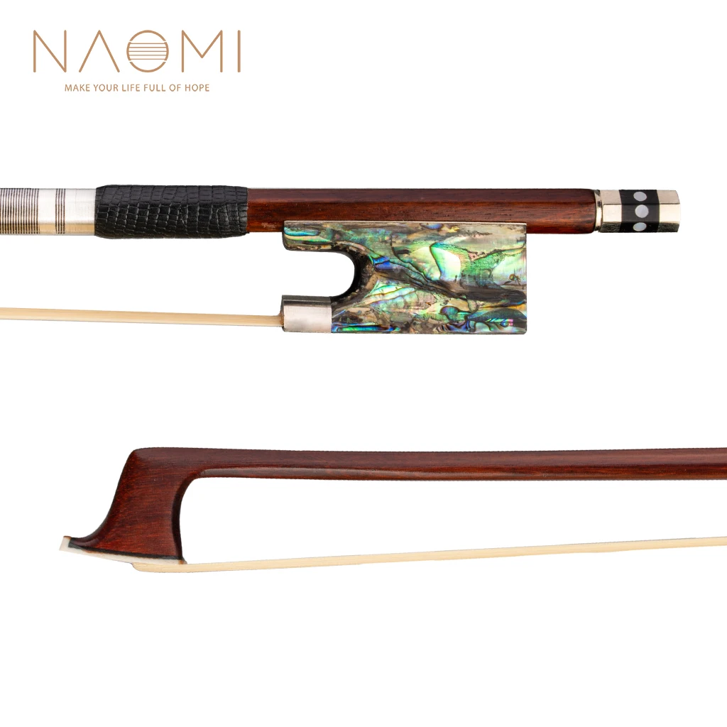 NAOMI 4/4 Violin/Fiddle Bow IPE Stick W/ Lizard Skin Grip Abalone Shell Frog Cupronickel Accessories White Mongolia Horsehair