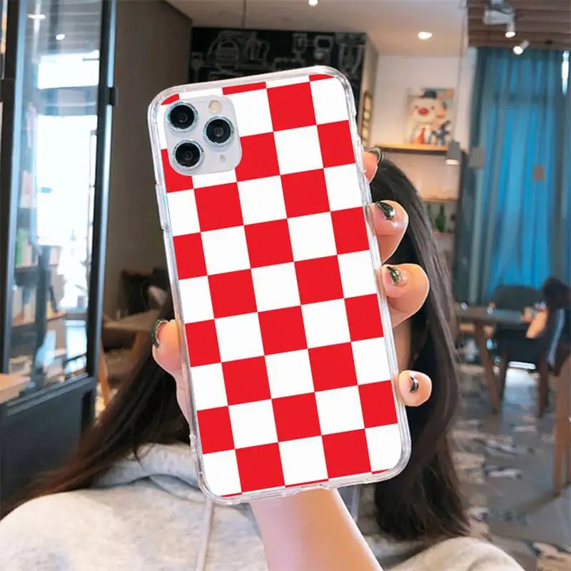 

Checkerboard Pattern art Phone Case Transparent for iPhone 6 7 8 11 12 s mini pro X XS XR MAX Plus se cover funda shell