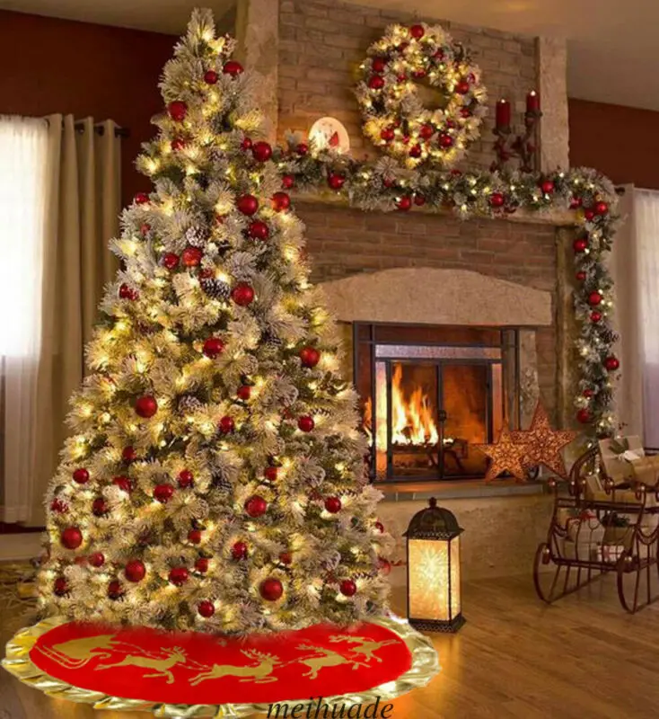 Traditional 35&quot 90/100cm Red Christmas Tree Skirt Base Floor Mat Apron Cover Xmas Decorations Santa Snowman Party Home Decor | Дом и сад