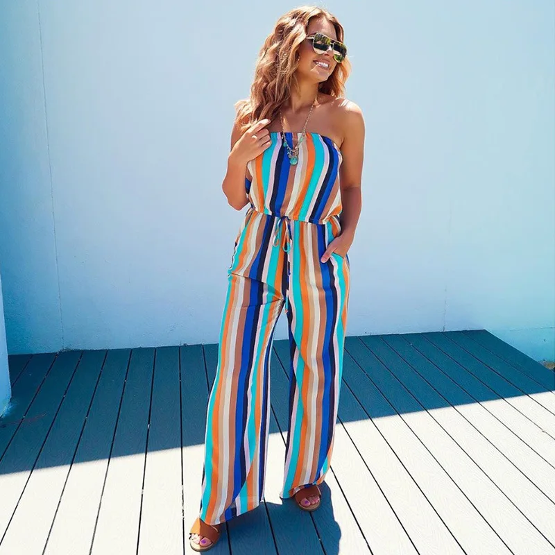 

2019 Color stripe printed Jumpsuit Summer New Jumpsuit Sexy Jumpsuit backless