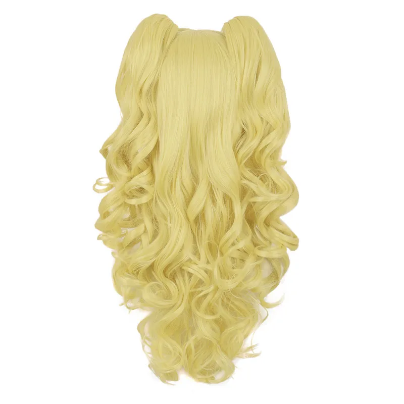 Gold MapofBeauty длинные волнистые парики для косплея 2 хвостика форма коготь черный Золотой Коричневый Синий Розовый 19 видов цветов термостойкие синтетические волосы - Цвет: Gold