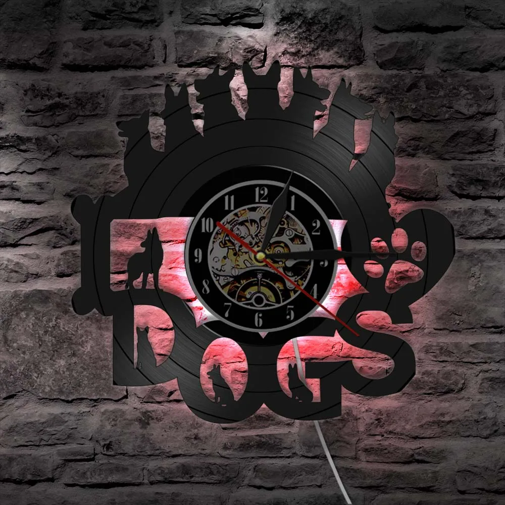 I Love Dogs Romantic Dog Quote Vinyl Record Disco Wall Clock Puppy Silhouette Laser Cut Handicraft Art Home Decor | Дом и сад
