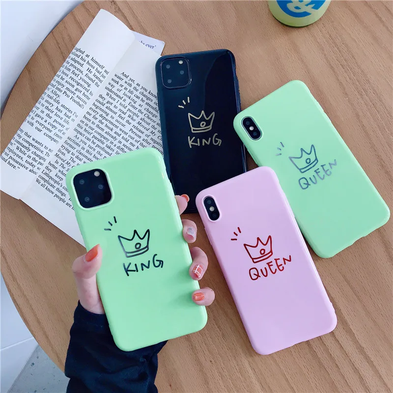 Пара Глянцевая любовь сердце корона мягкий чехол для iPhone 11 Pro XR XS MAX X 7 8 6 6s Plus