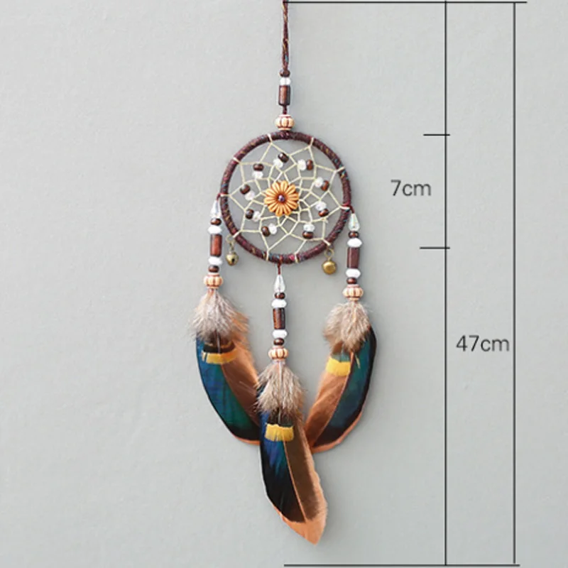 Handmade Wood Bead Sunflower Royal Blue Brown Eagle Feather Dreamcatcher Car Ornaments Decoration Birthday Gift XR045 | Дом и сад