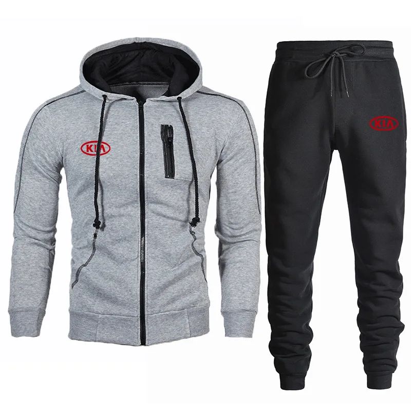 

New Spring Autumn Men's KIA Car Printing Hoodie+Pant Suit Fleece Zipper Sweatshirt Casual Sport Sweatpants MaleTracksuits