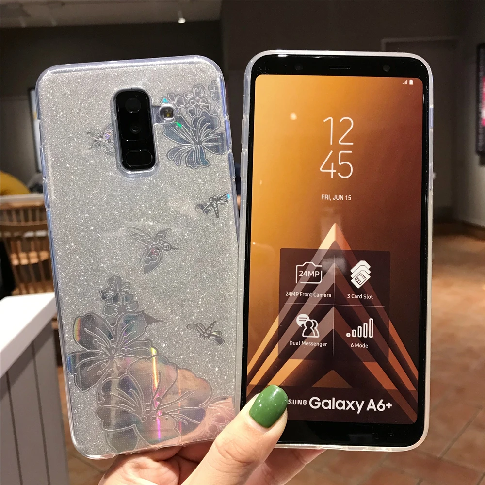 Buterfly Flower Glitter TPU Case For Samsung Galaxy S9 S8 Plus S10 S10E Note 10 Cover Soft Bling Phone A5 A7 J5 J7 2017 |