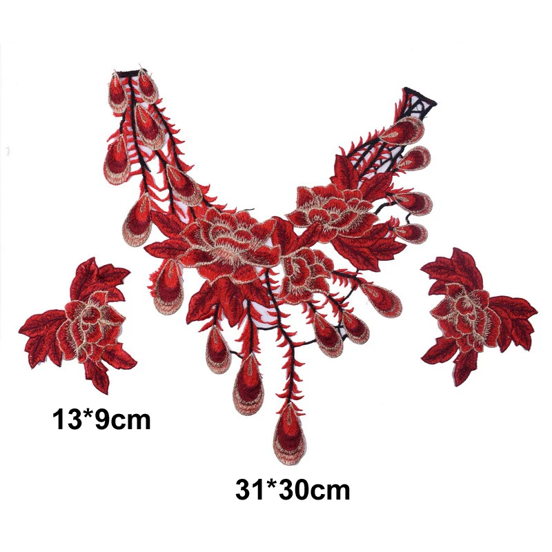 1 комплект красная синяя кружевная ткань аппликация из гипюра отделка декольте