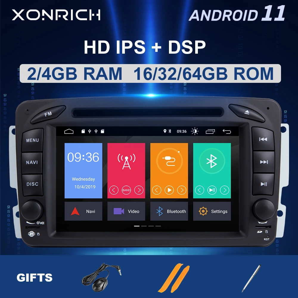Автомобильный мультимедийный DVD плеер IPS DSP 4G 64GB 2 Din Android 11 для