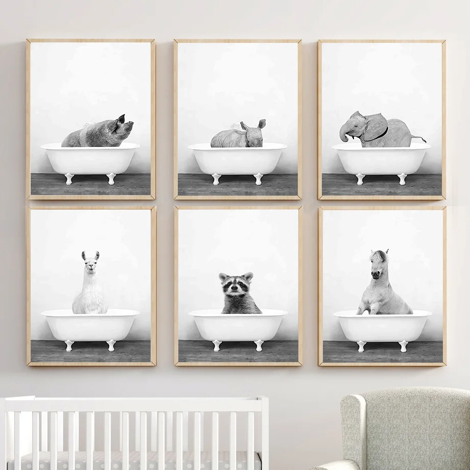 Постер в скандинавском стиле с изображением животных лося медведя оленя альпака