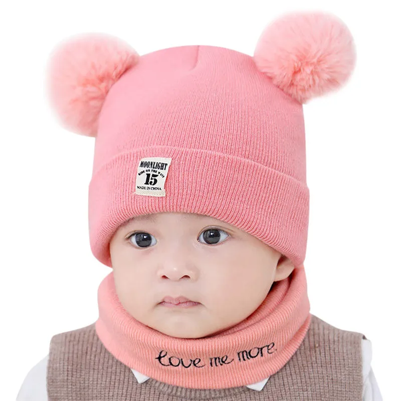 

baby hat Newborn Kids Baby Boy Girl Pom Hat Winter Warm Knit Crochet Beanie Cap Scarf Set #4AA5