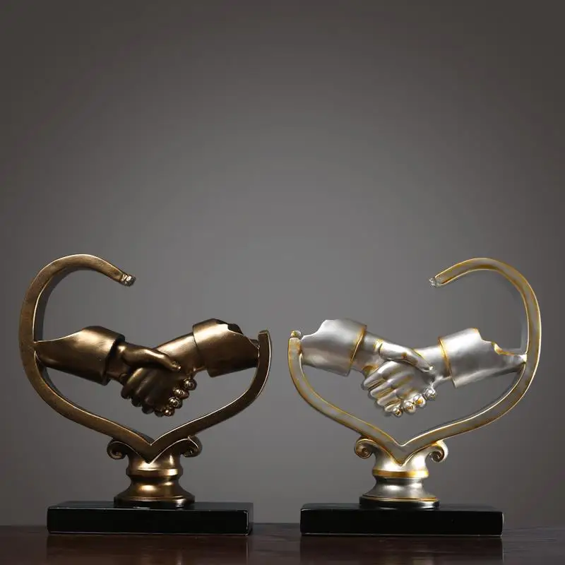 

New 2021 Lucky Shake Hands Model Figurines Abstract Hand in Hand Figures Statue Resin Crafts Home Office Decor Ornament