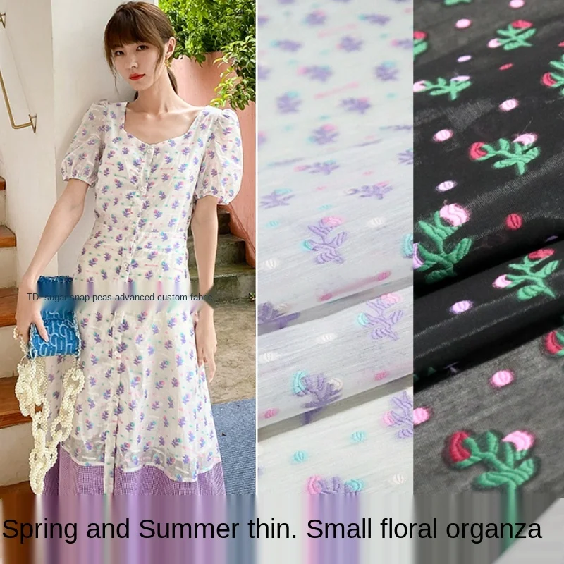 

143cmx100cm Summer elegant small floral three-dimensional jacquard fabric organza thin dress apparel fabric
