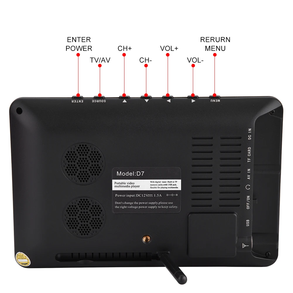 LEADSTAR ISDB T 7 дюймов Перезаряжаемые цифровой Цвет ТВ плеер TFT LED Экран штепсельная