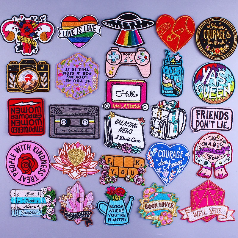 

Letter Patch Cartoon Heart Embroidery Patches For Clothing Patch Camera Badge Sticker Clothing thermoadhesive patches On Clothes