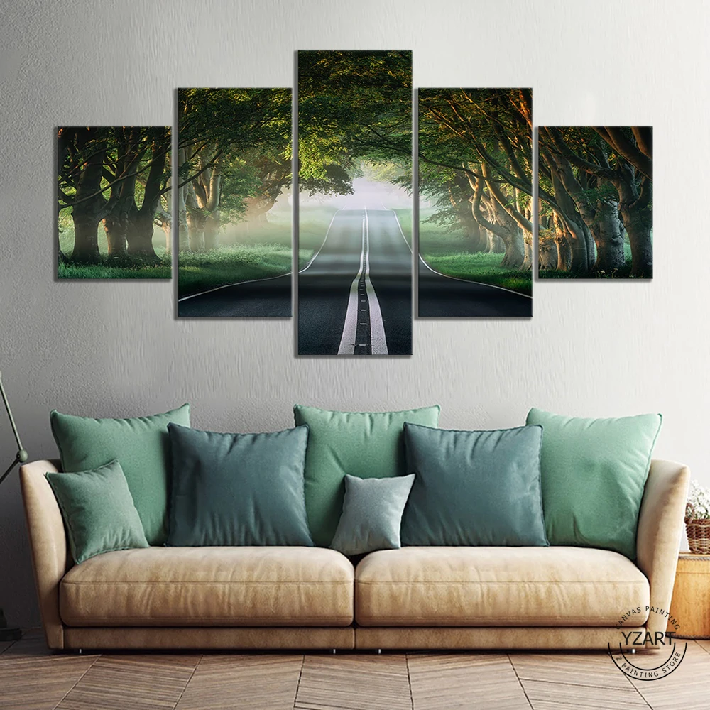 Тумана натуральный лес шоссе холст Картины Wall Art Для Декор в гостиную|Рисование и