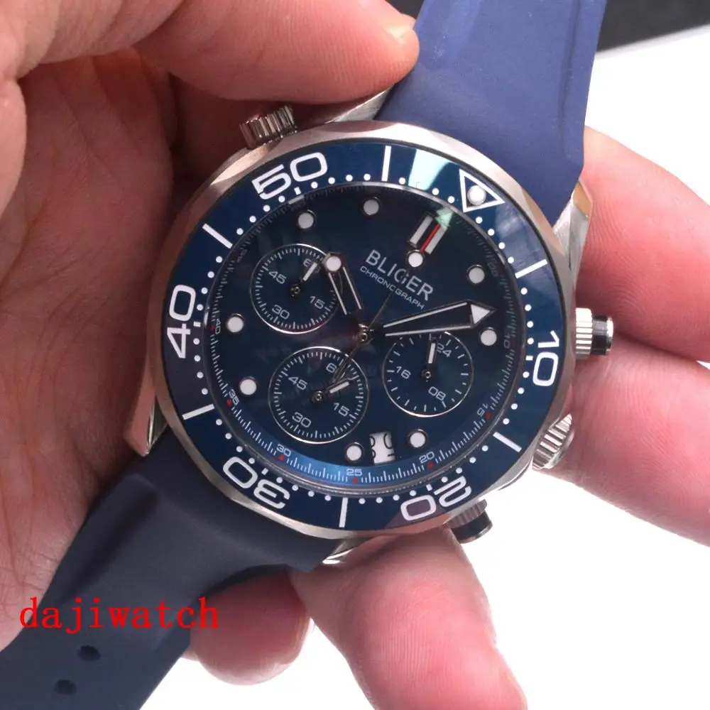 Мужские кварцевые часы 41 мм с синим циферблатом сапфировым стеклом|Кварцевые